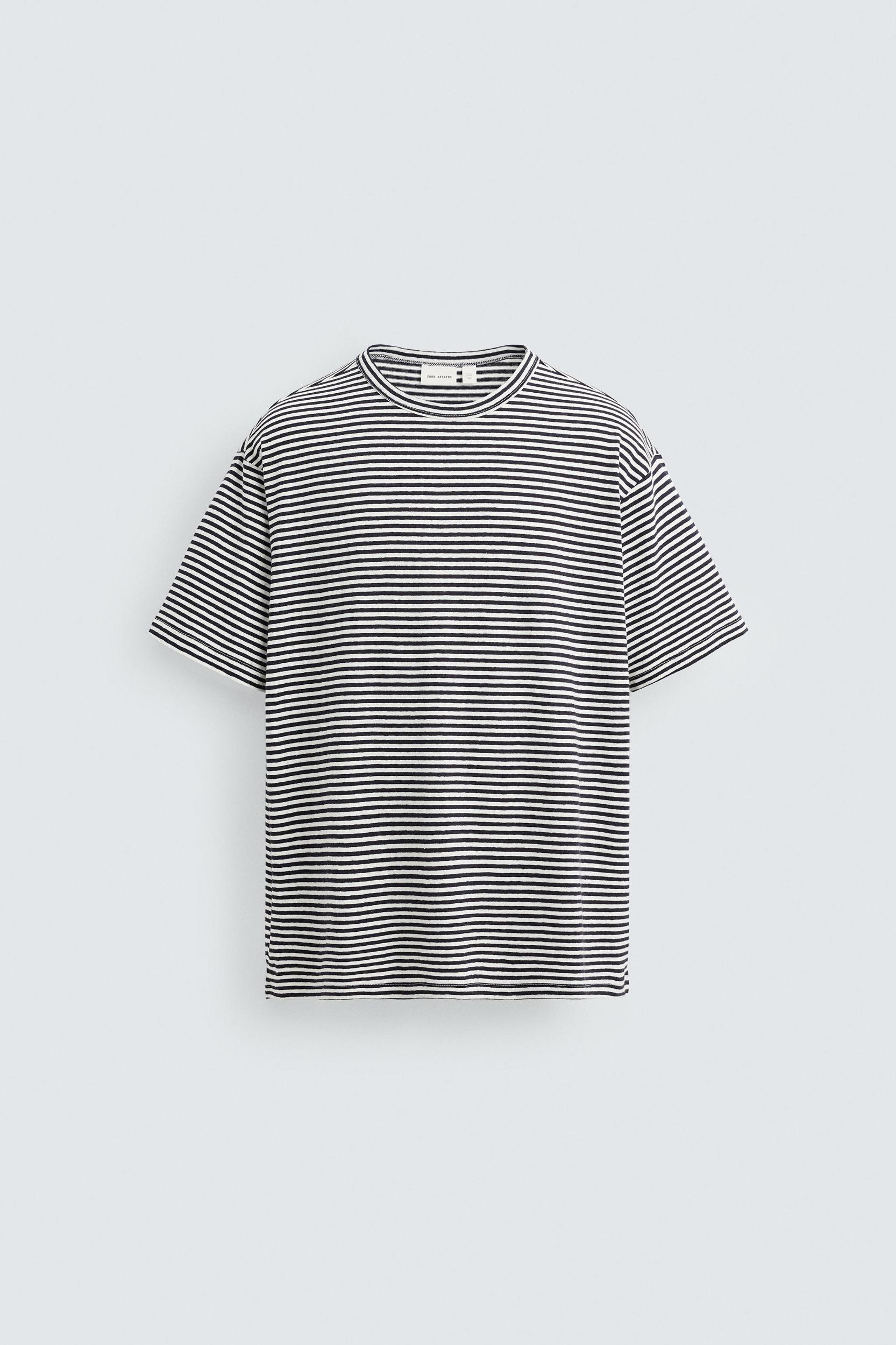 STRIPED COTTON LINEN BLEND T-SHIRT Product Image