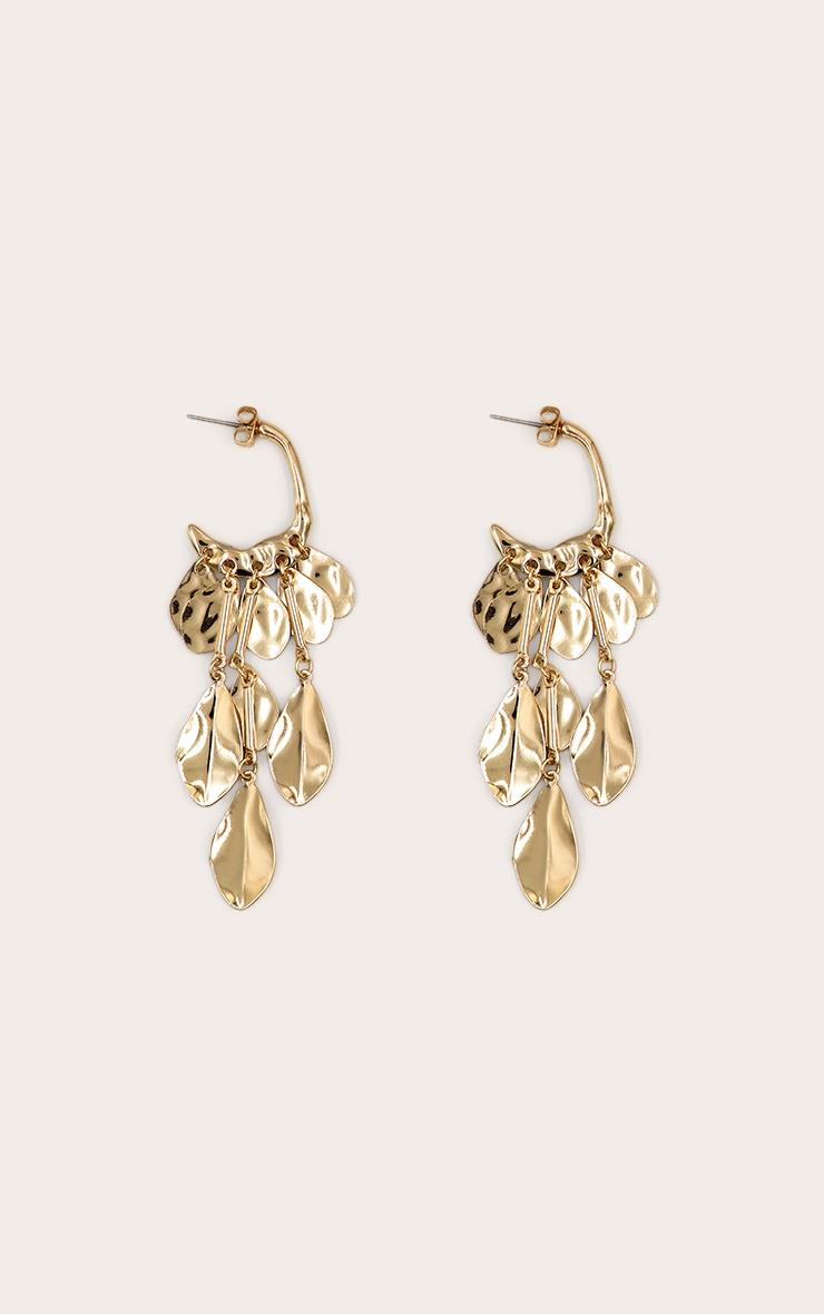 Gold Textured Drape Leaf Statement Earrings Product Image