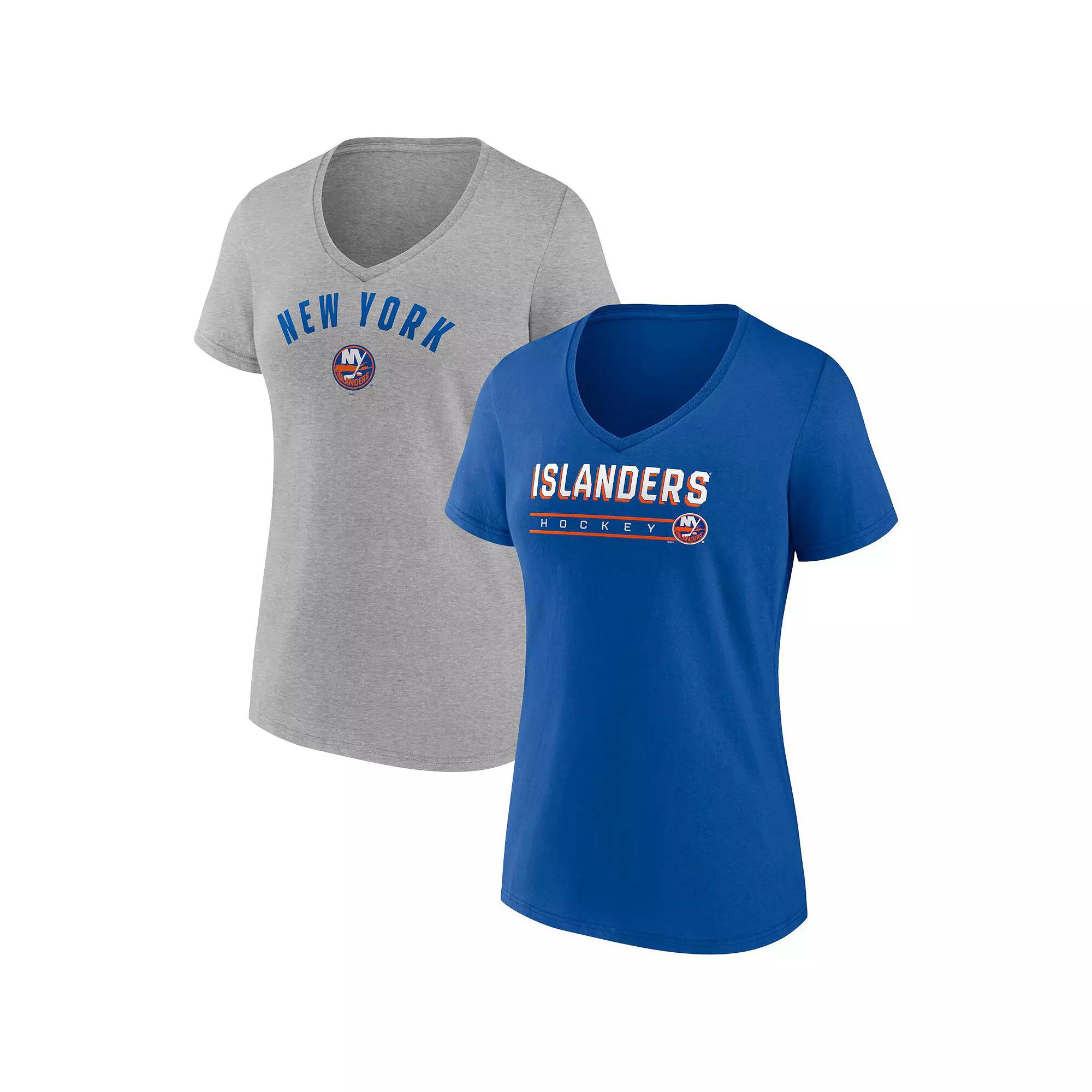 Women's Fanatics Branded Royal/Heathered Gray New York Islanders 2-Pack V-Neck T-Shirt Set,  Product Image