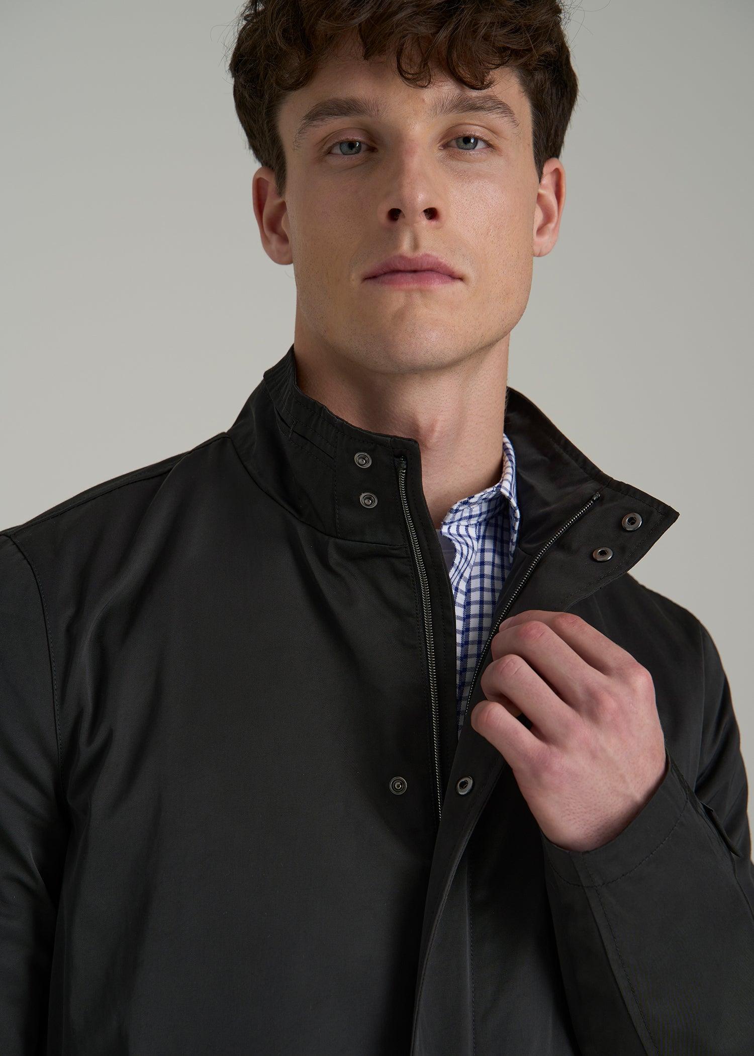 Zip Trench Coat for Tall Men in Black Male Product Image
