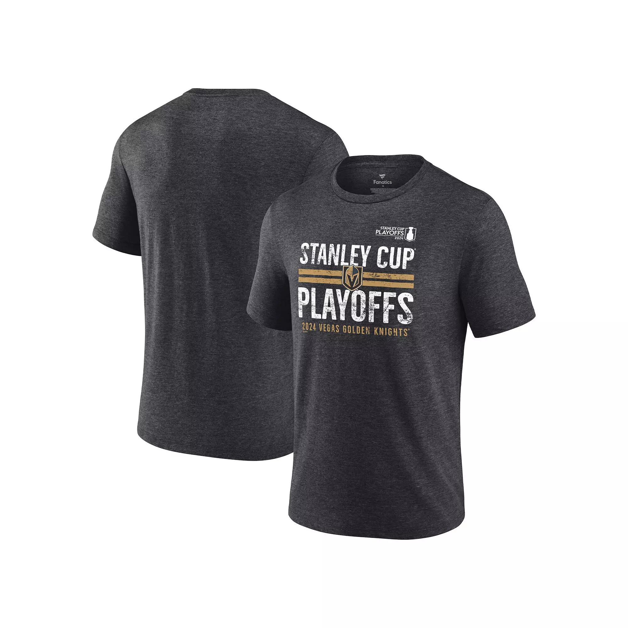 Men's Fanatics Branded  Heather Charcoal Vegas Golden Knights 2024 Stanley Cup Playoffs Crossbar Tri-Blend T-Shirt, Size: Medium, Lvk Charco Product Image