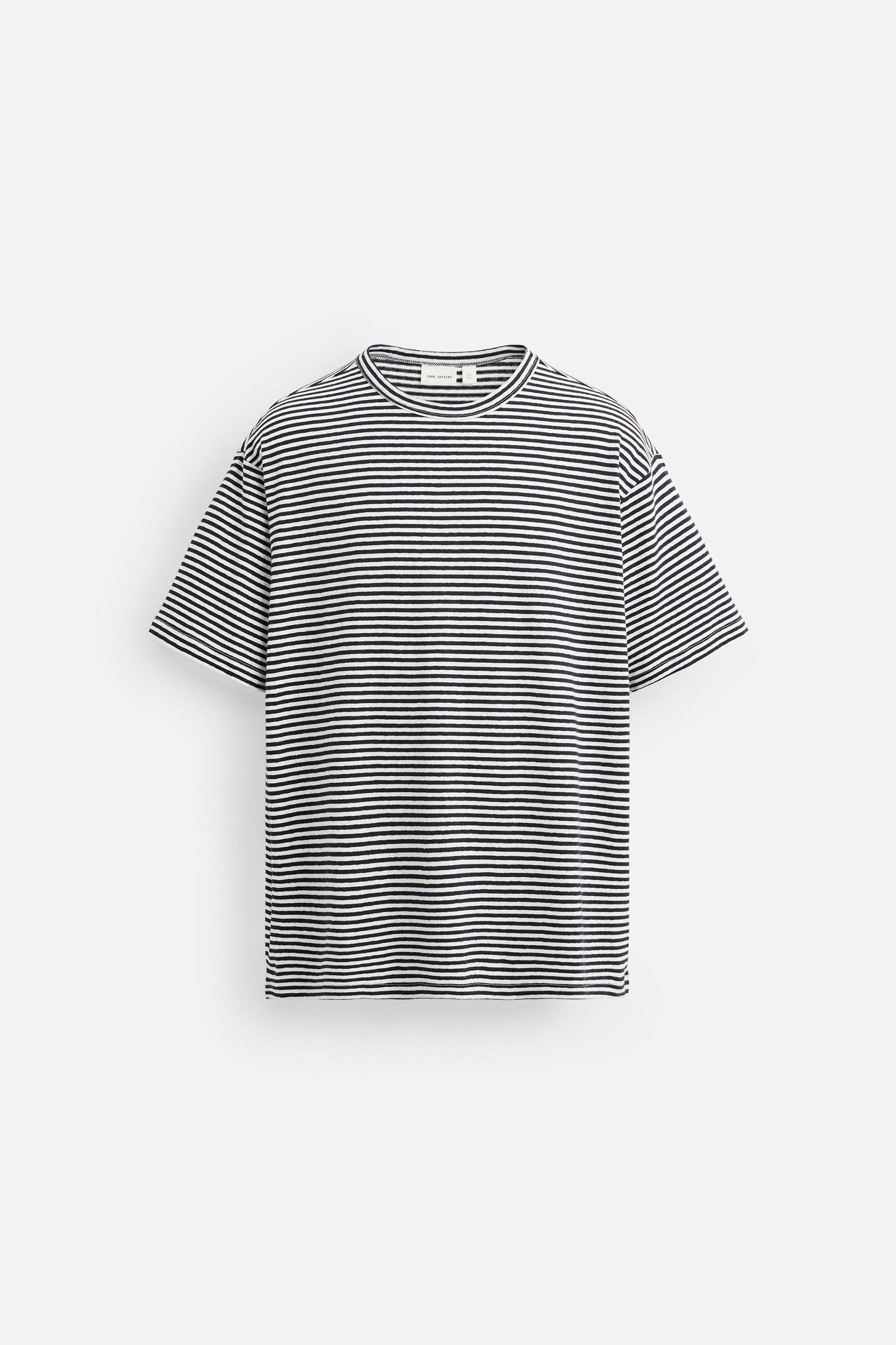 STRIPED COTTON LINEN BLEND T-SHIRT Product Image