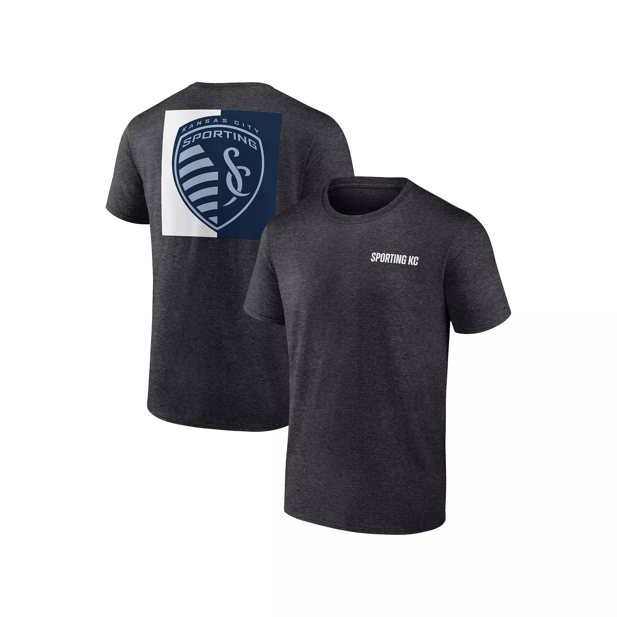 Men's Fanatics Heather Charcoal Sporting Kansas City Iconic Blocked-Out T-Shirt,  Product Image