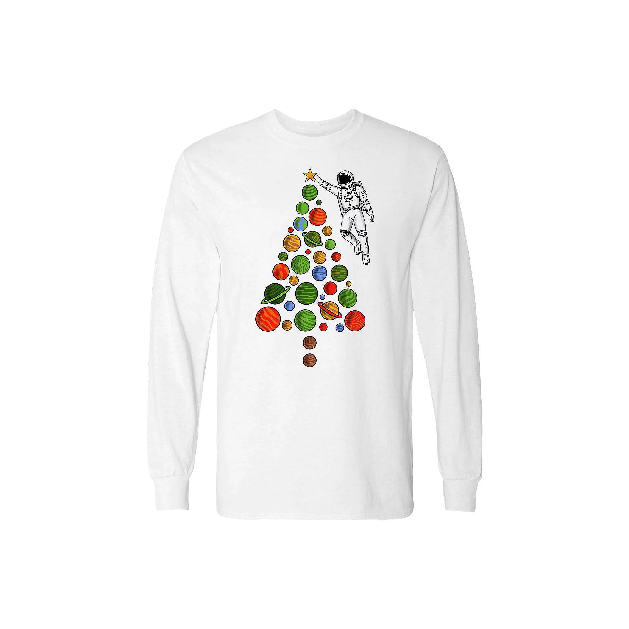 Men's Space Christmas Long Sleeve Graphic Tee, Size: XXL, Black Product Image