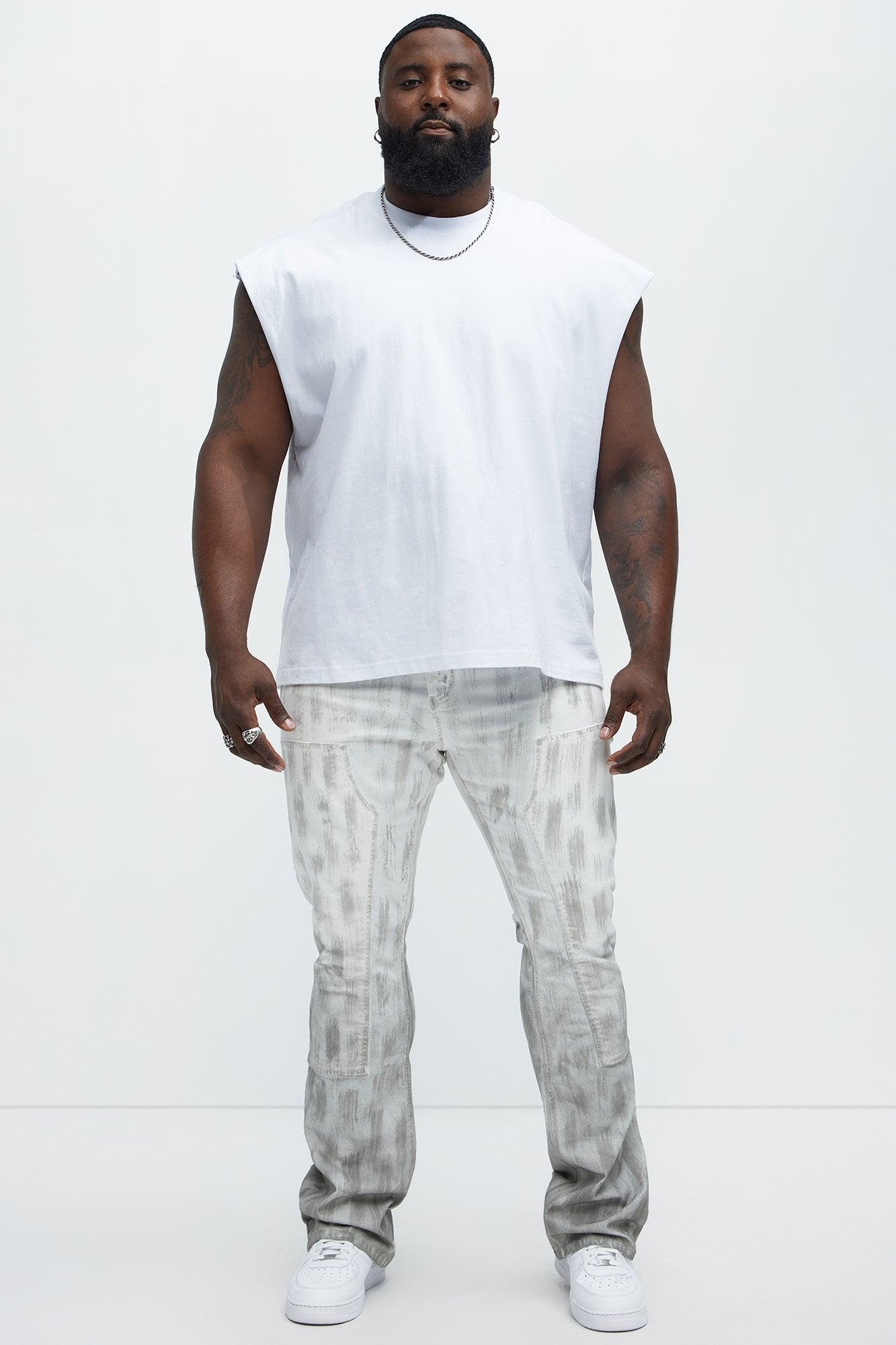 Brush Stained Stacked Skinny Flare Jeans - Grey/combo Product Image