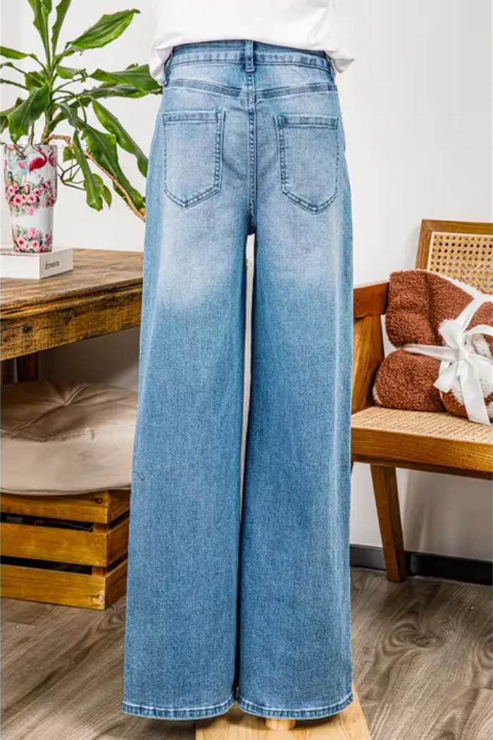 High Rise Slit Leg Straight Jeans Product Image