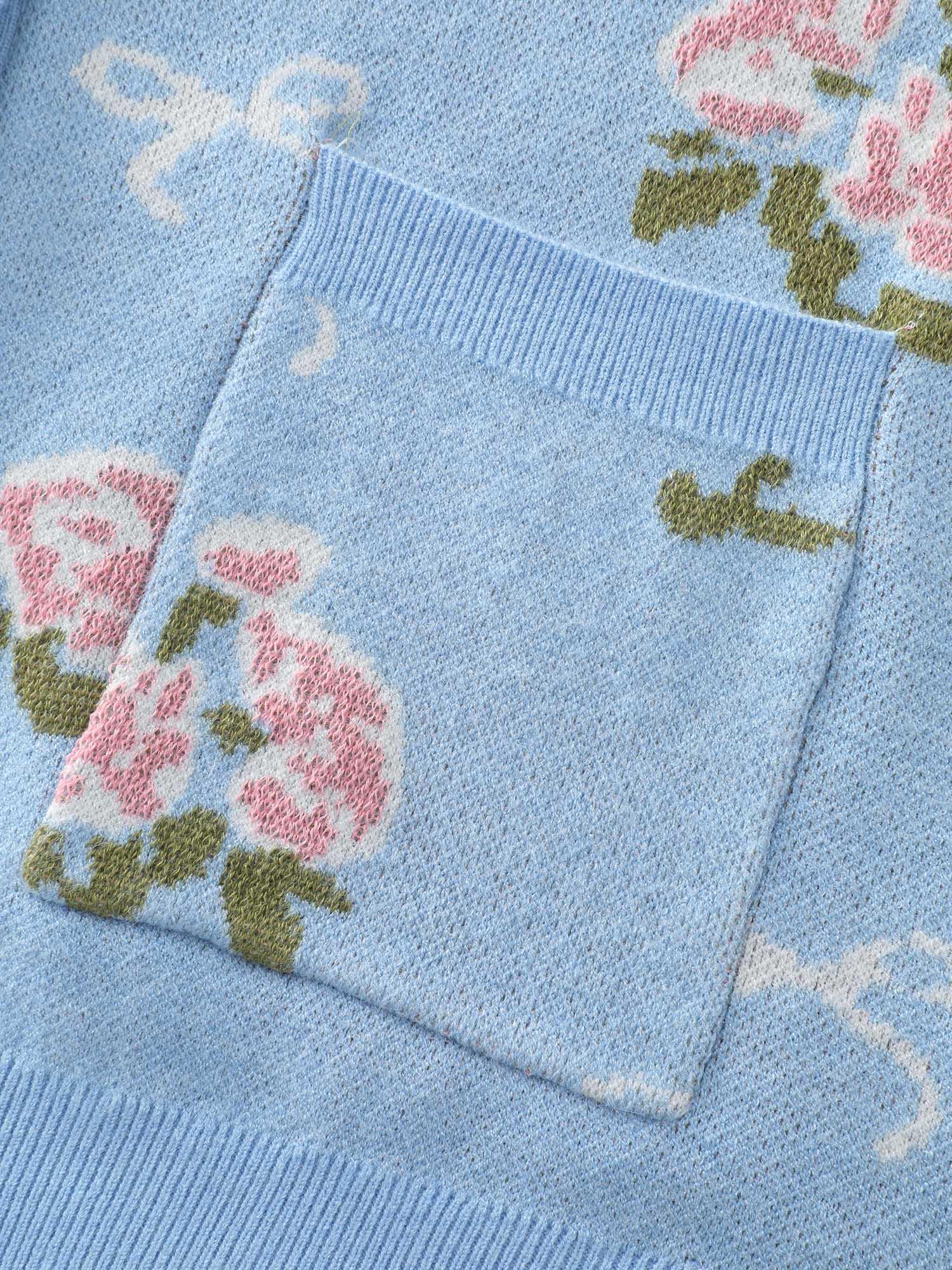 Beautiful Floral Bow Pattern Jacquard Knit Cardigan Female Product Image