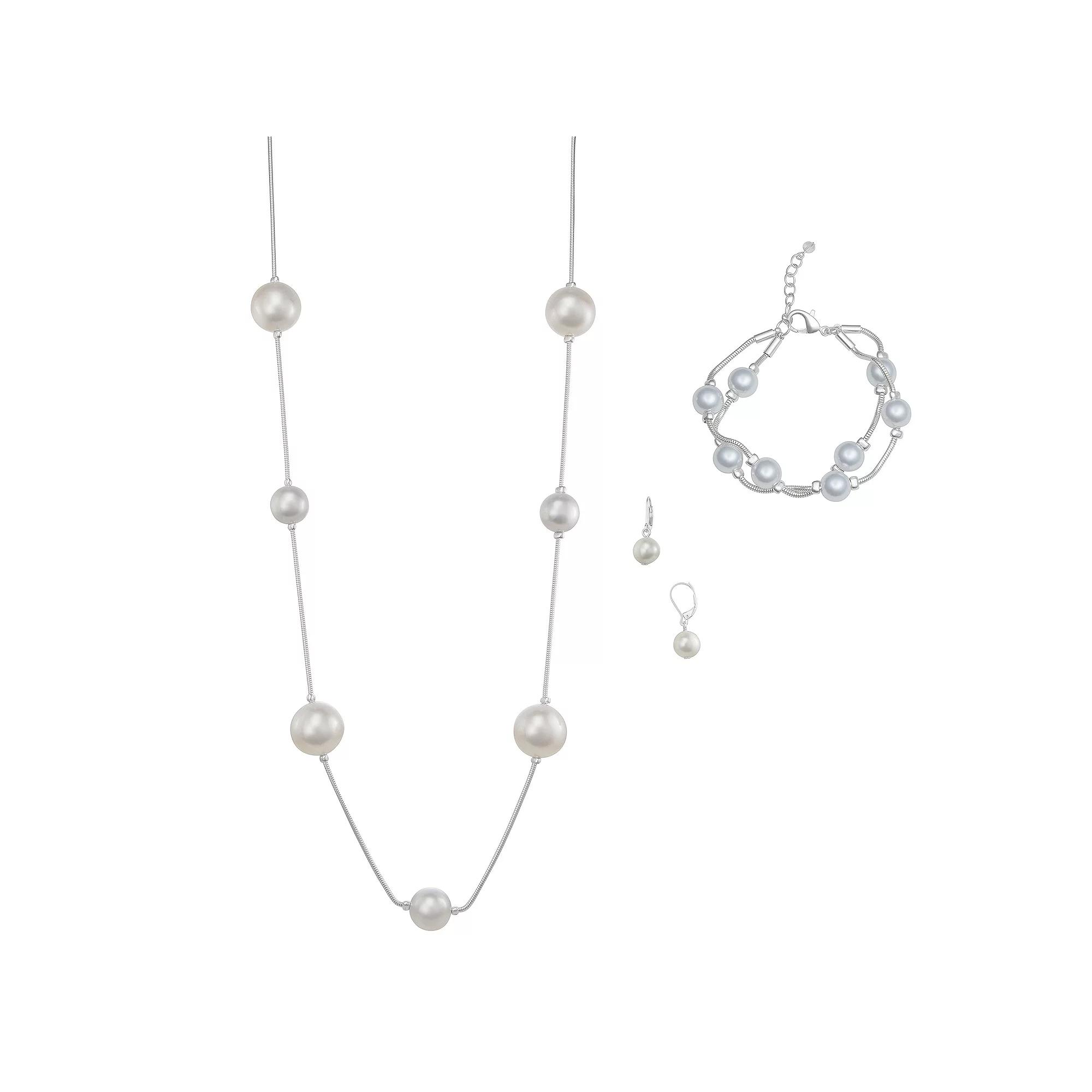 Youre Invited Silver Simulated Pearl Necklace, Earrings & Bracelet Set, Womens, Silver Tone Product Image