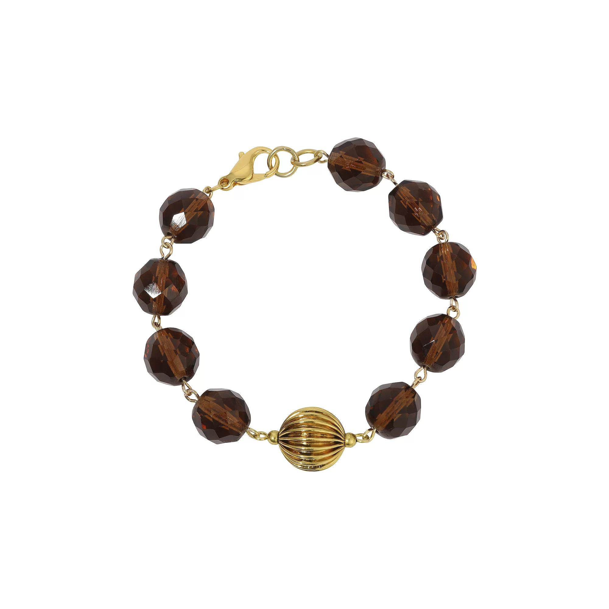 1928 Gold Tone Bead Bracelet, Womens, Brown Product Image