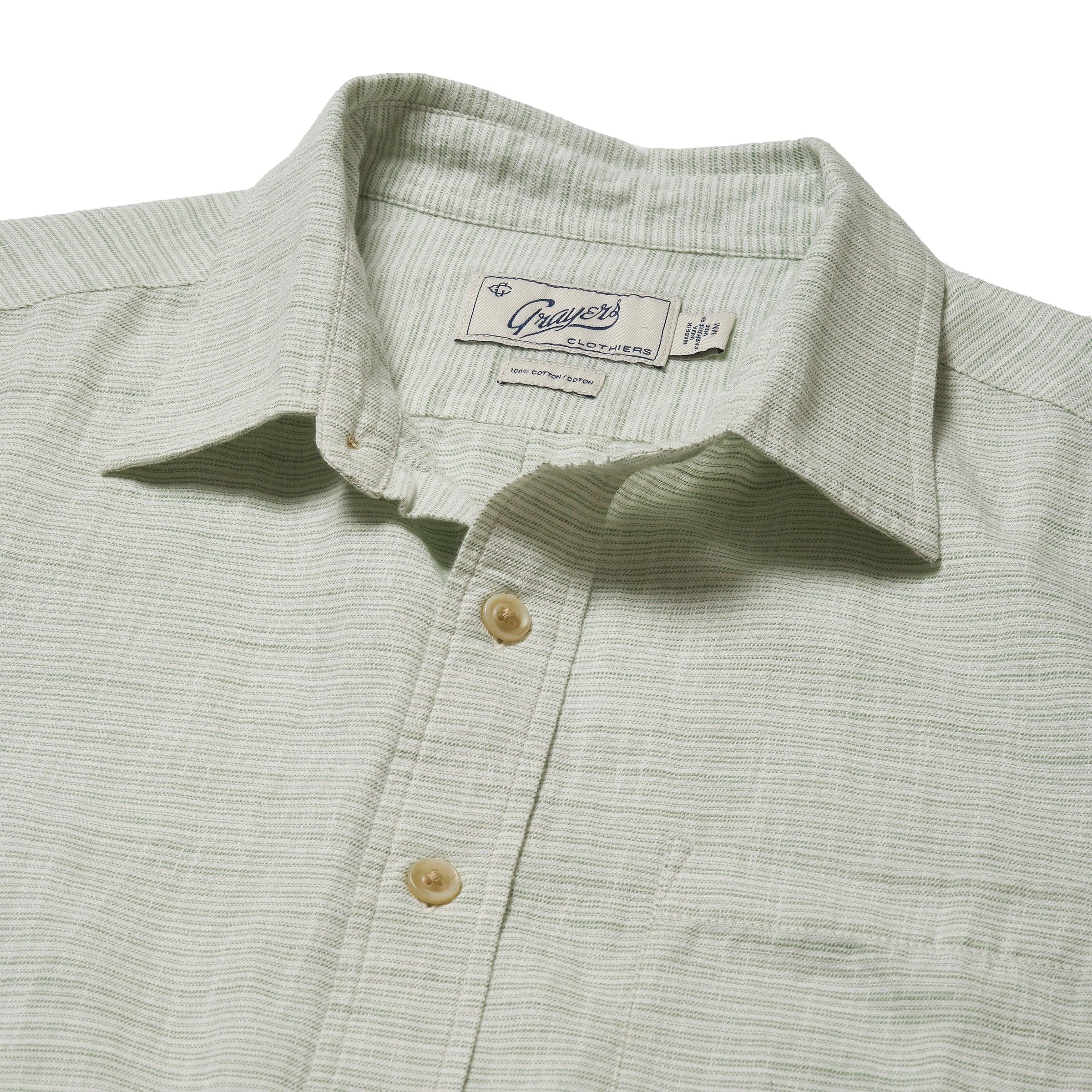 Light Weight Power Loom Short Sleeve Shirt - Green Stripe Product Image
