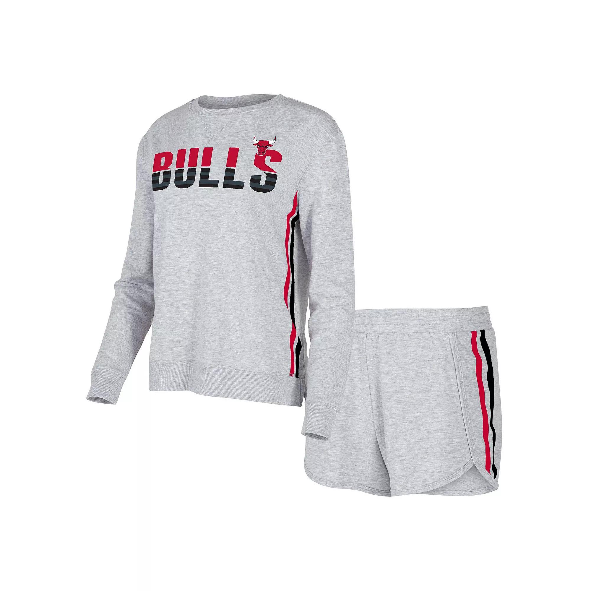 Women's Concepts Sport Gray Chicago Bulls Cedar Long Sleeve T-Shirt & Shorts Sleep Set,  Product Image