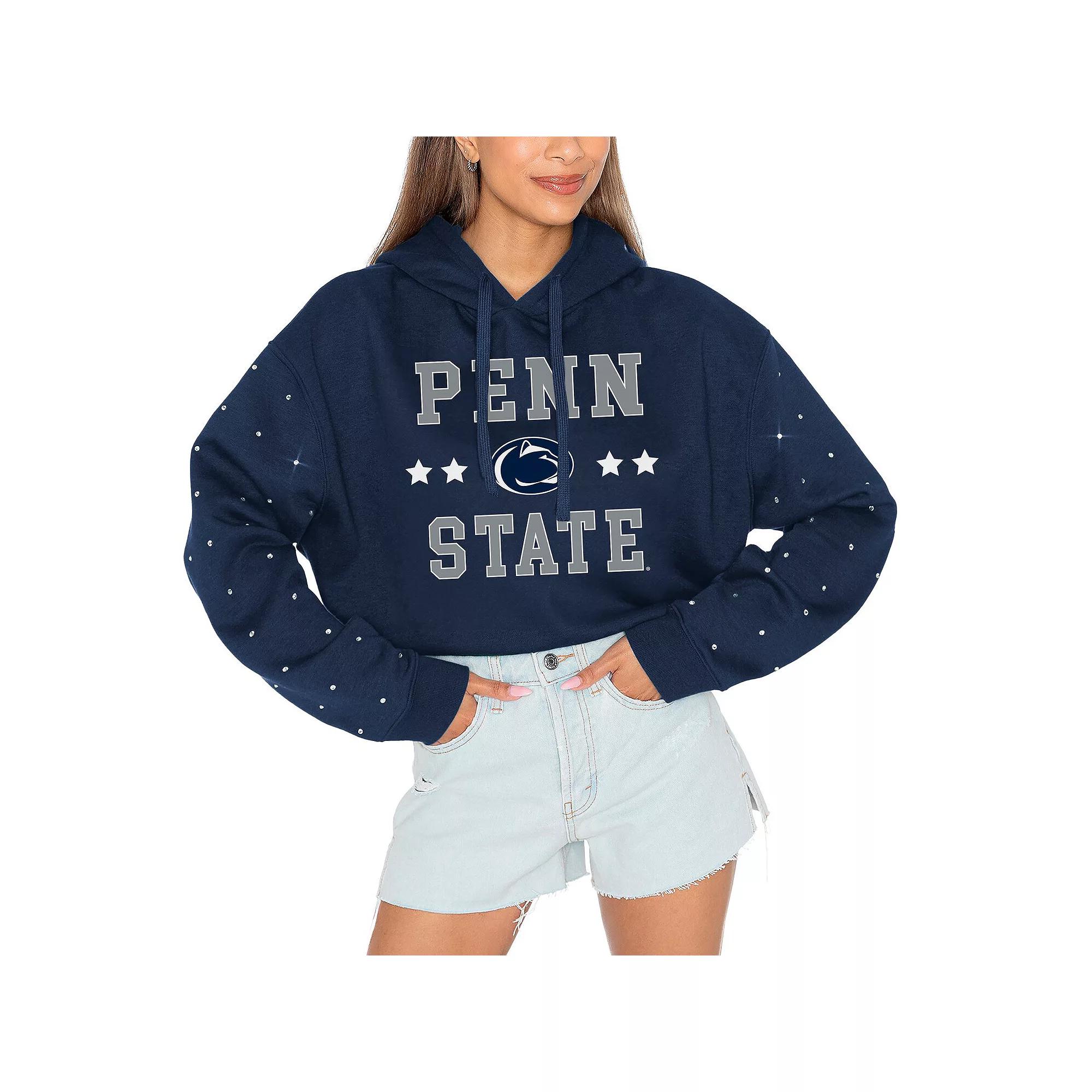 Women's Gameday Couture Navy Penn State Nittany Lions Can't Lose Rhinestone Cropped Pullover Hoodie,  Product Image