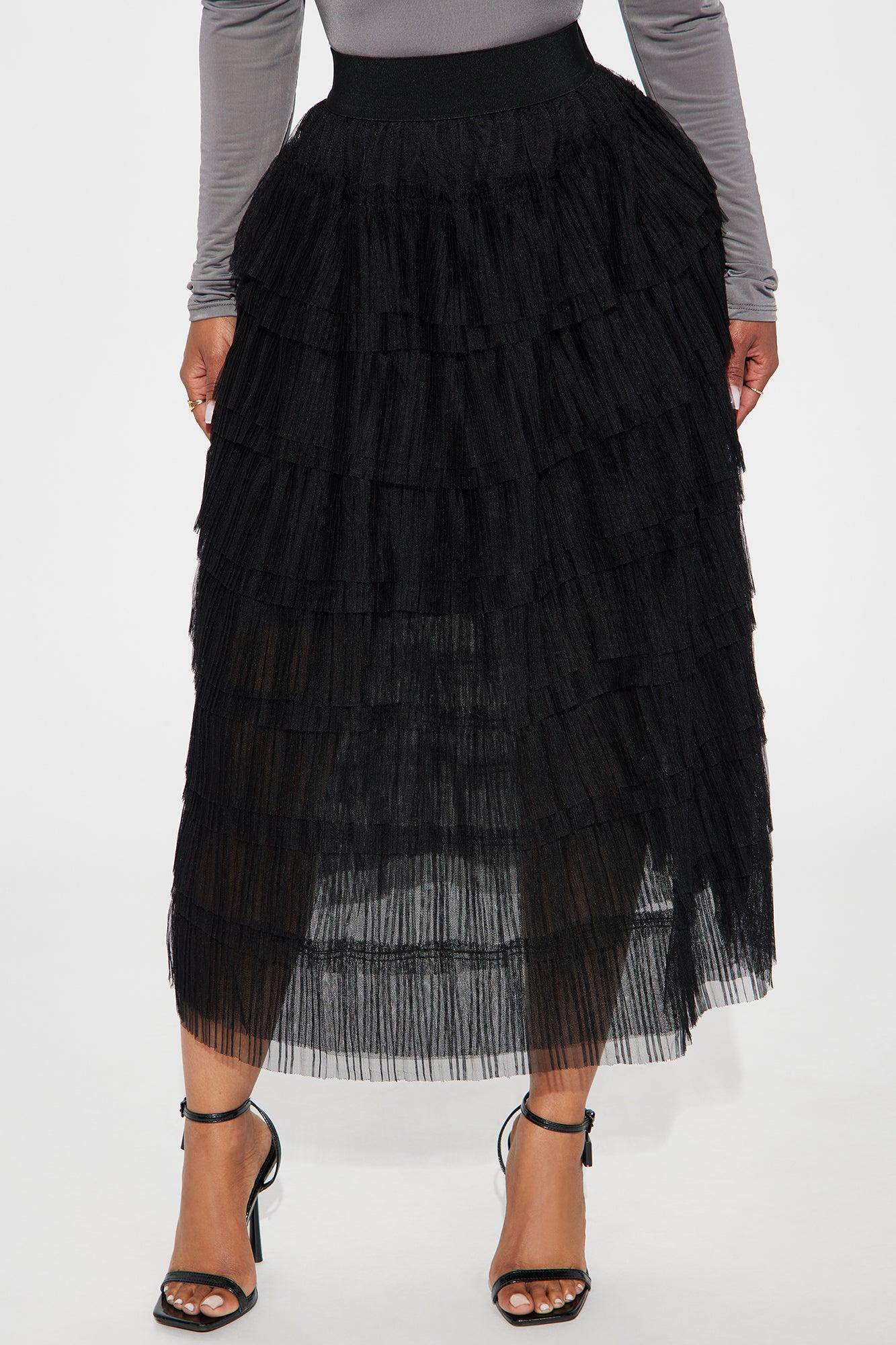 Alice Tiered Midi Skirt - Black Product Image