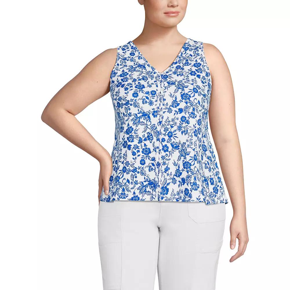 Plus Size Lands' End Slub Button Down Tank, Women's, Size: 2XL, Blue Ornate Floral Product Image