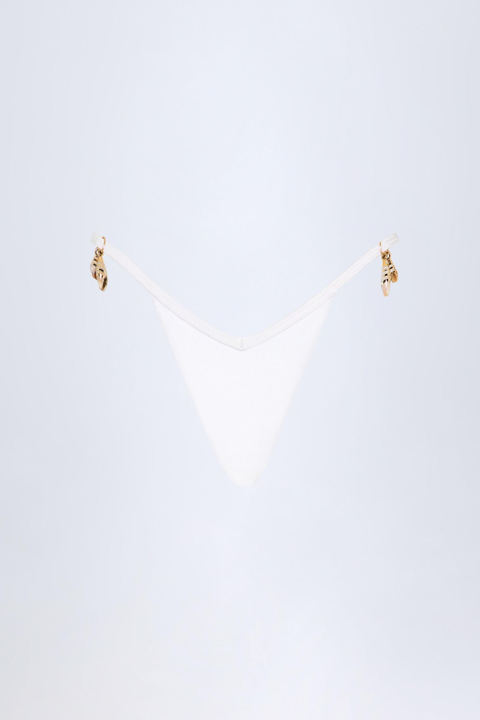 Charm-Detail Thong Bikini Bottoms in White Product Image