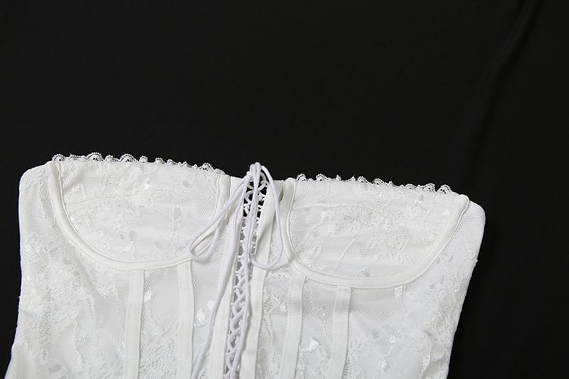 Lace-Up Lace Panel Corset Top Product Image