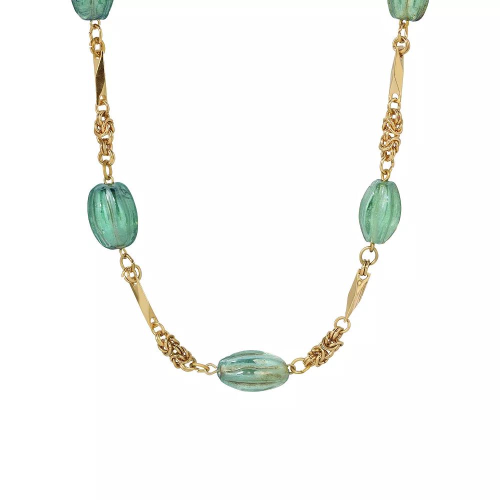 1928 14k Gold Dipped Green Glass Necklace, Womens Product Image