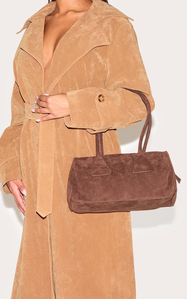 Chocolate Faux Suede Bowler Bag Product Image