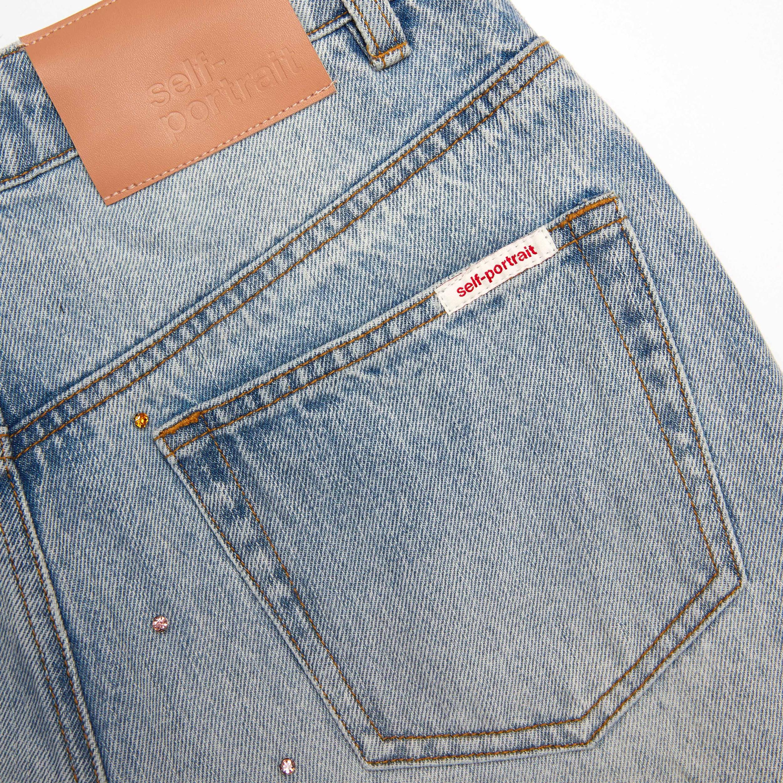 Light Blue Embellished Wide Leg Jeans Product Image