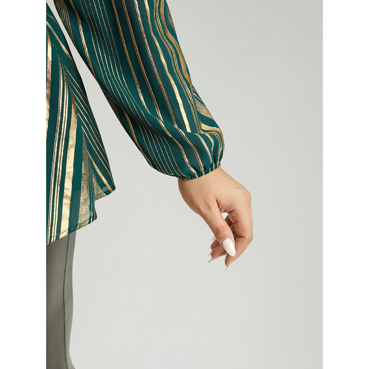 Plus Size ArmyGreen Glitter Striped Surplice Neck Blouse Women Glamour Long Sleeve V-neck Festival-Christmas Blouses BloomChic 28/5X Product Image