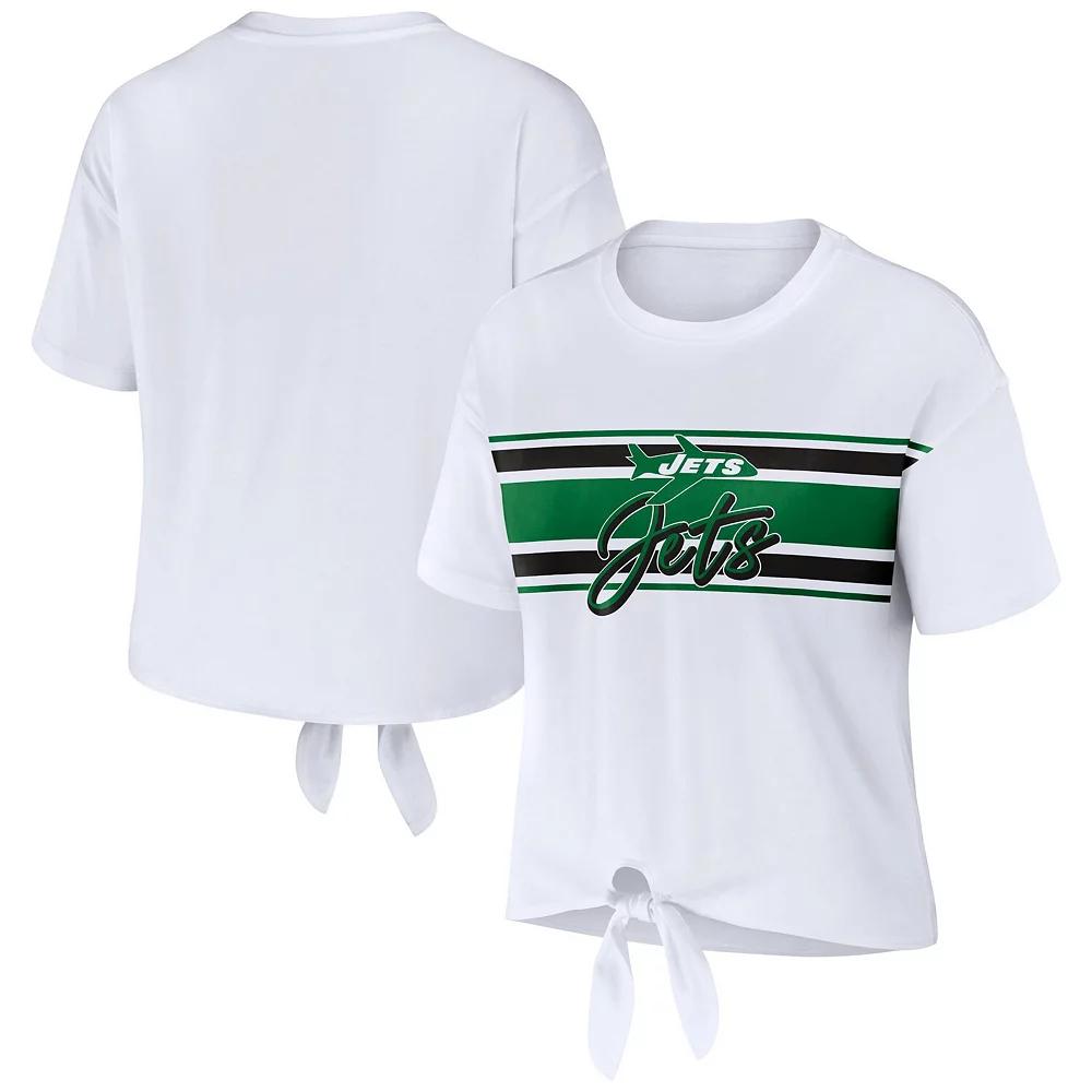 Women's WEAR by Erin Andrews White New York Jets Front Tie Retro T-Shirt,  Product Image