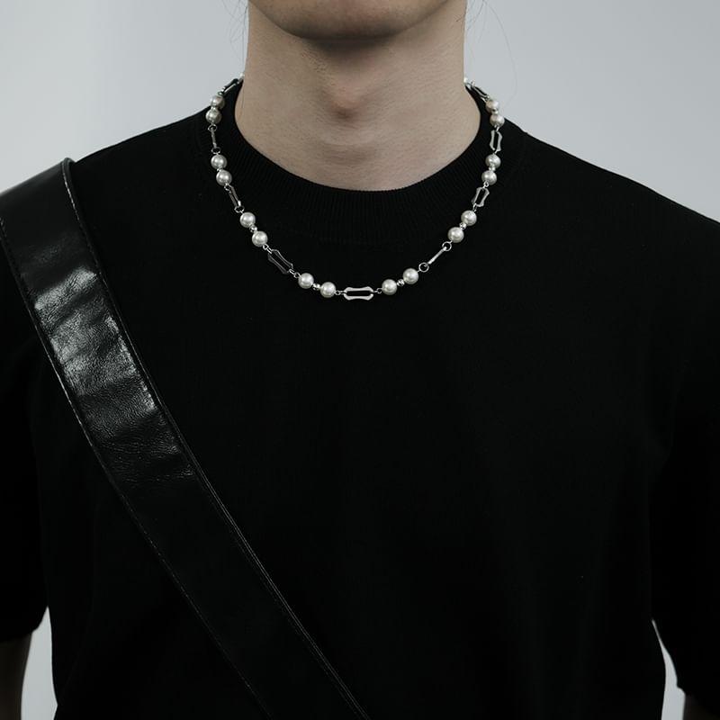 Faux Pearl Necklace / Spike Fringed Necklace Product Image