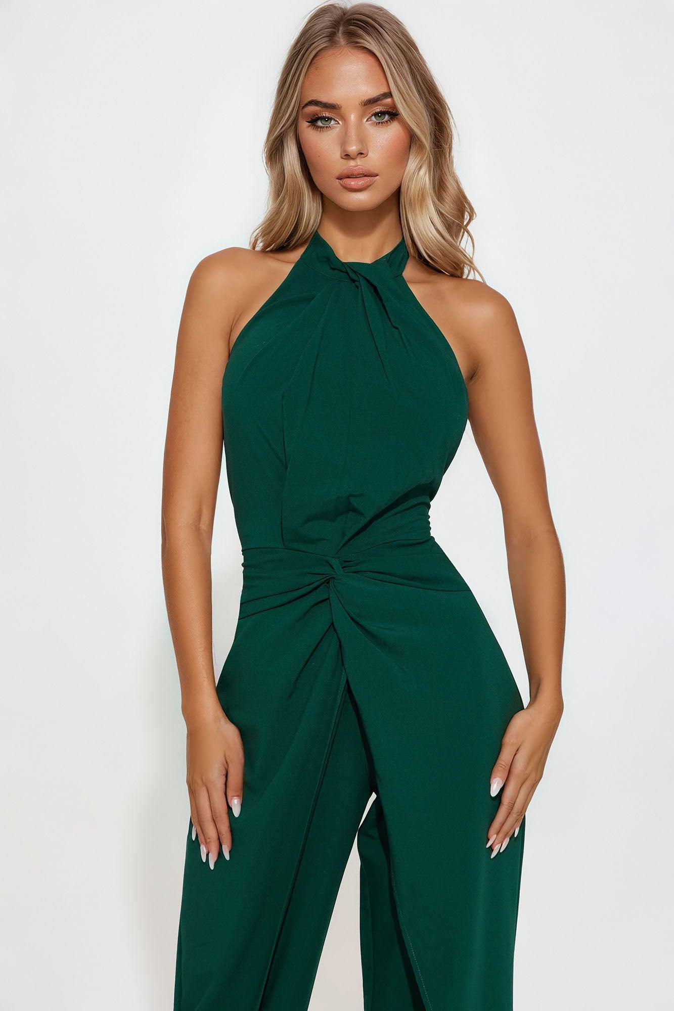 Mirella Halter Wide Leg Jumpsuit - Hunter Green Female Product Image