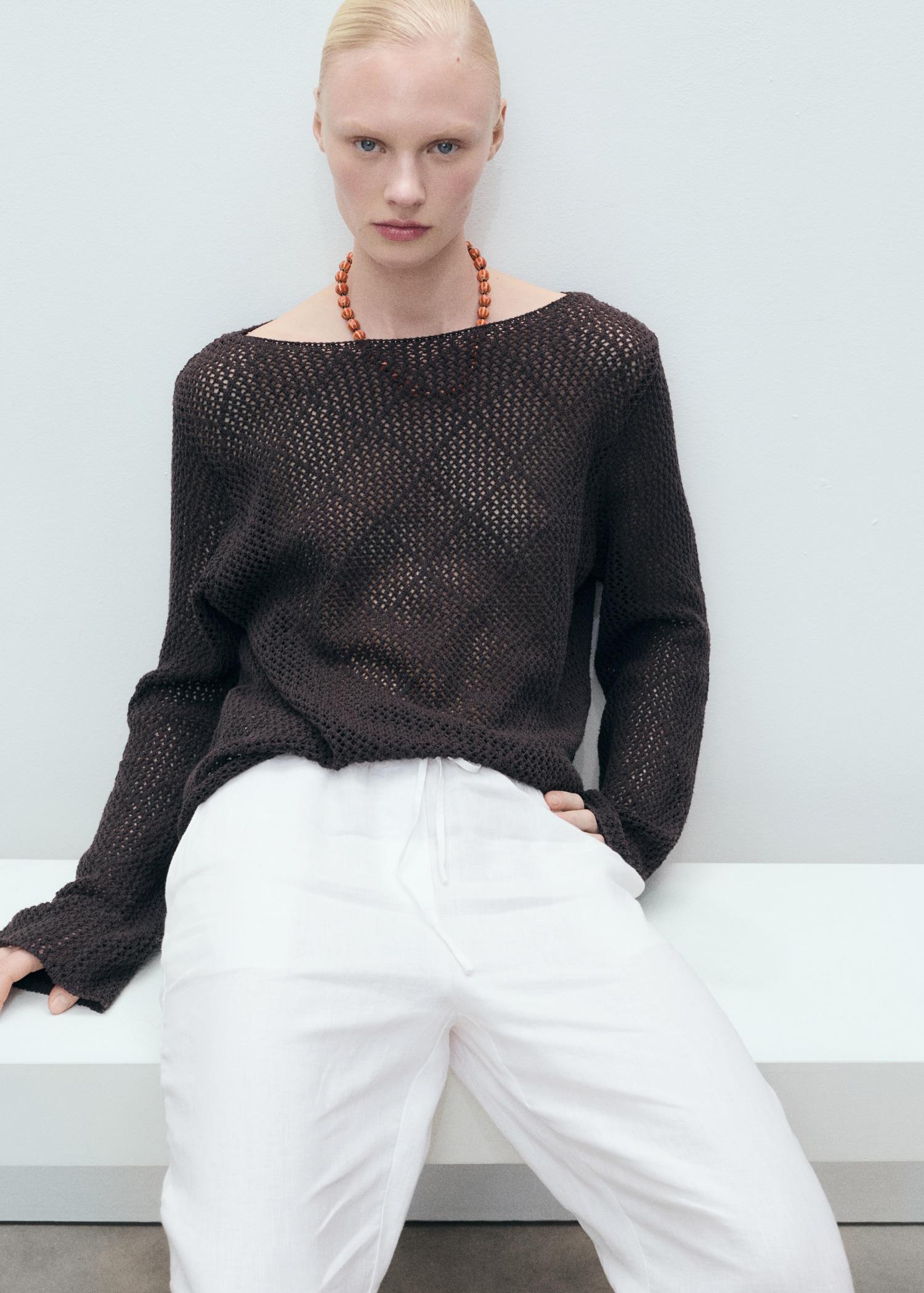 Straight linen-blend pants - Women | MANGO USA Product Image