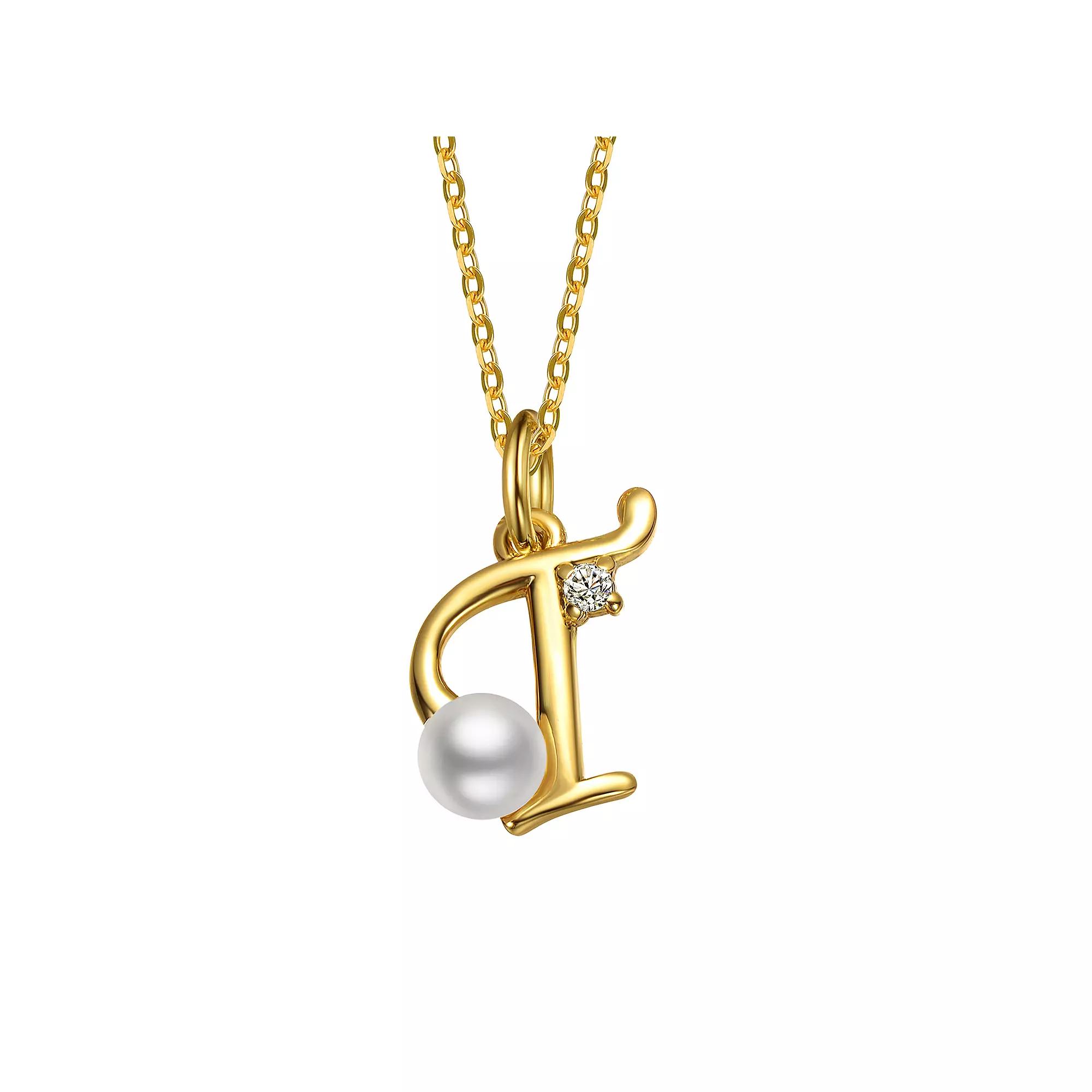 14k Gold Plated Simulated Pearl Initial Pendant Necklace, Womens Product Image