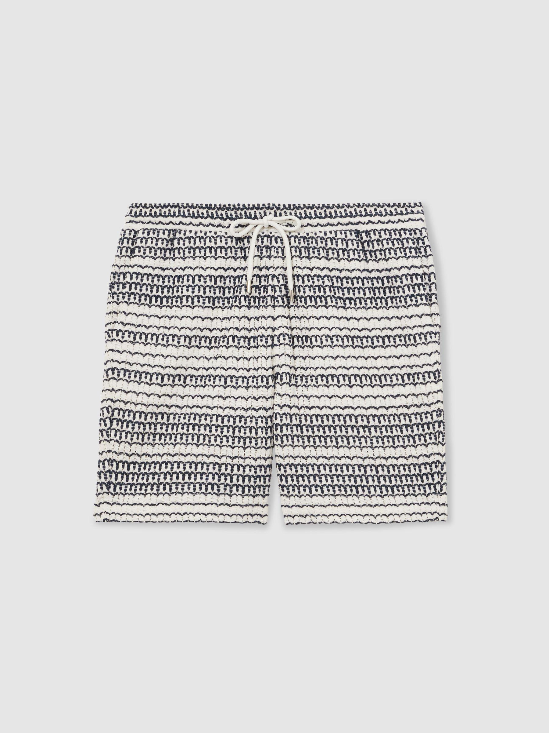 Crochet Drawstring Shorts in White/Black Product Image