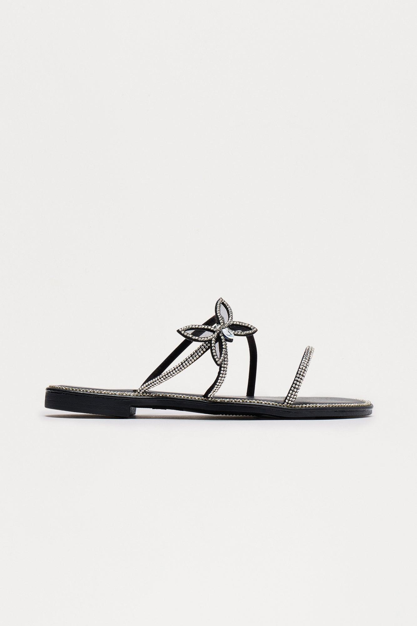 Jaydra Rhinestone Butterfly Sandals - Black Product Image