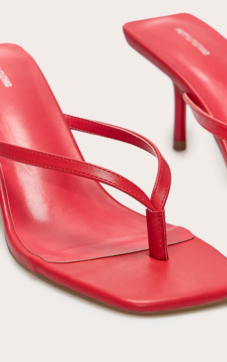 Red Pu Square Toe Thong Mid Stiletto Heeled Mules Product Image