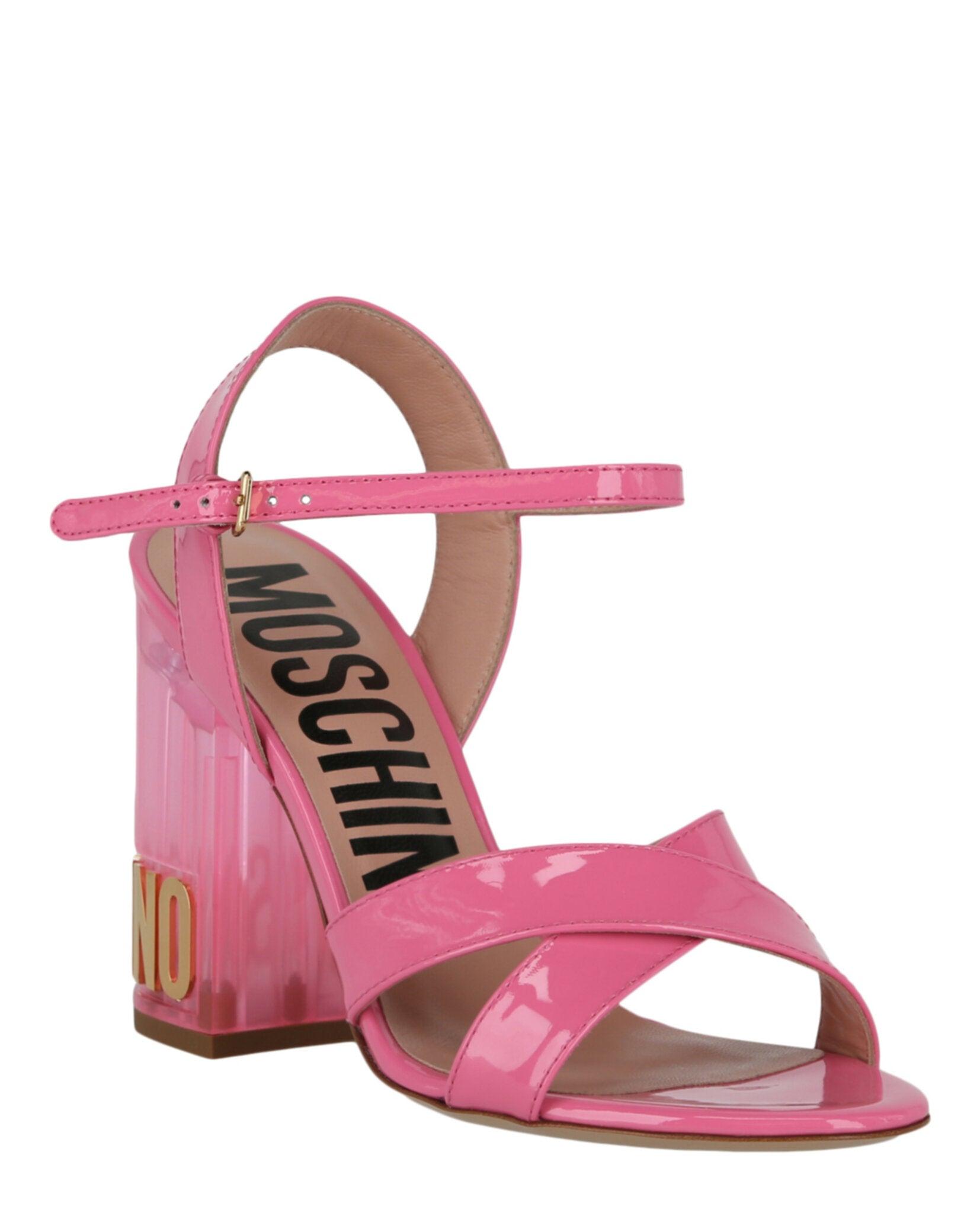 Moschino Patent Leather Logo Heel Sandals Female Product Image