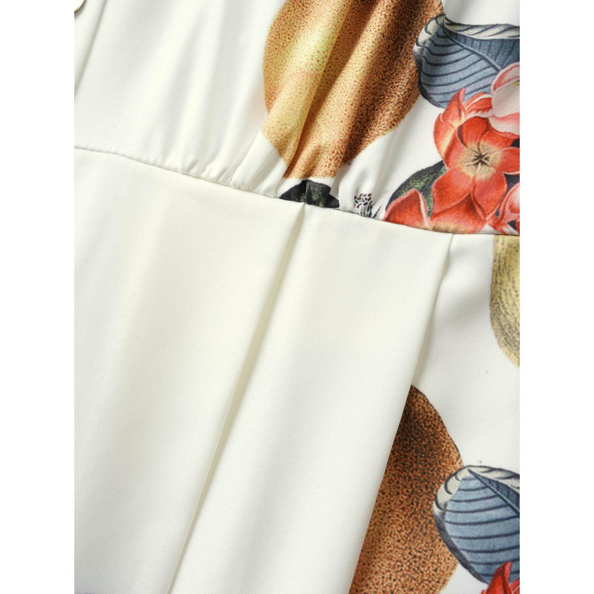 Plus Size Citrus Square Neck Fruit Print Button Detail Dress Multicolor Women Elegant Button Square Neck Short sleeve Curvy Midi Dress BloomChic 26/4X Product Image