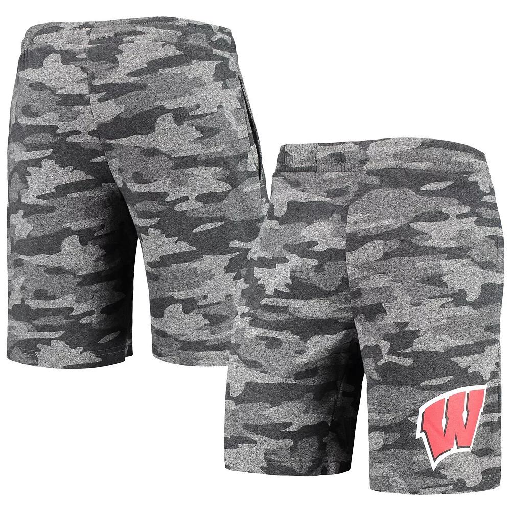 Men's Concepts Sport Charcoal/Gray Wisconsin Badgers Camo Backup Terry Jam Lounge Shorts,  Product Image