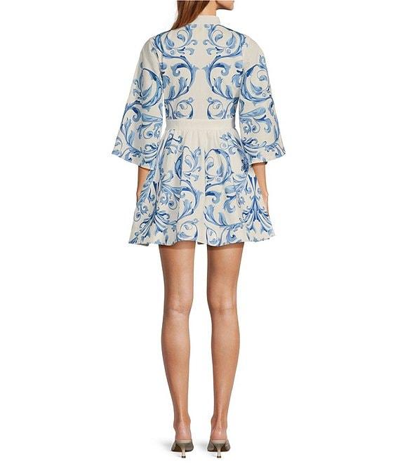 Mestiza New York Carmen Floral Print Mandarin Collar 3/4 Full Sleeve Tie-Waist Mini A-Line Dress Product Image
