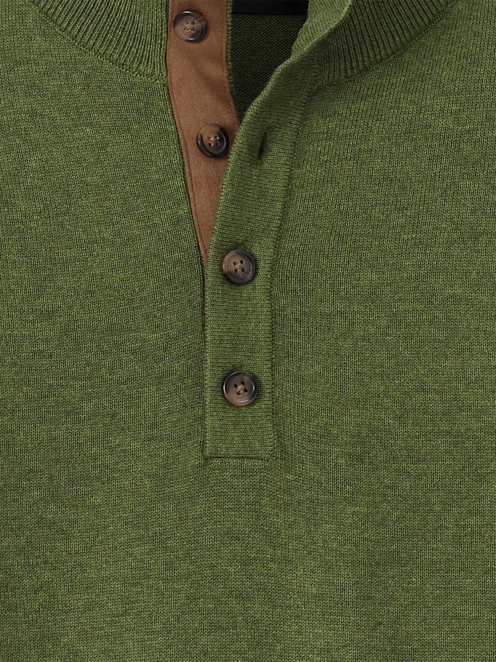 Supima Cotton Four Button Mock Neck Sweater - Olive Product Image