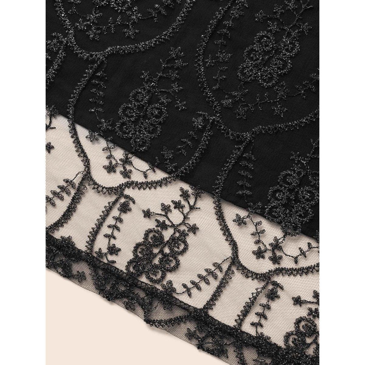 Plus Size Embroidered Mesh Patchwork Sleeveless Dress Black Women Formal Texture Overlap Collar Sleeveless Curvy BloomChic 22-24/3X Product Image