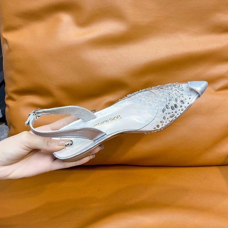 Rhinestone Pointed Toe Slingback Sandals Product Image