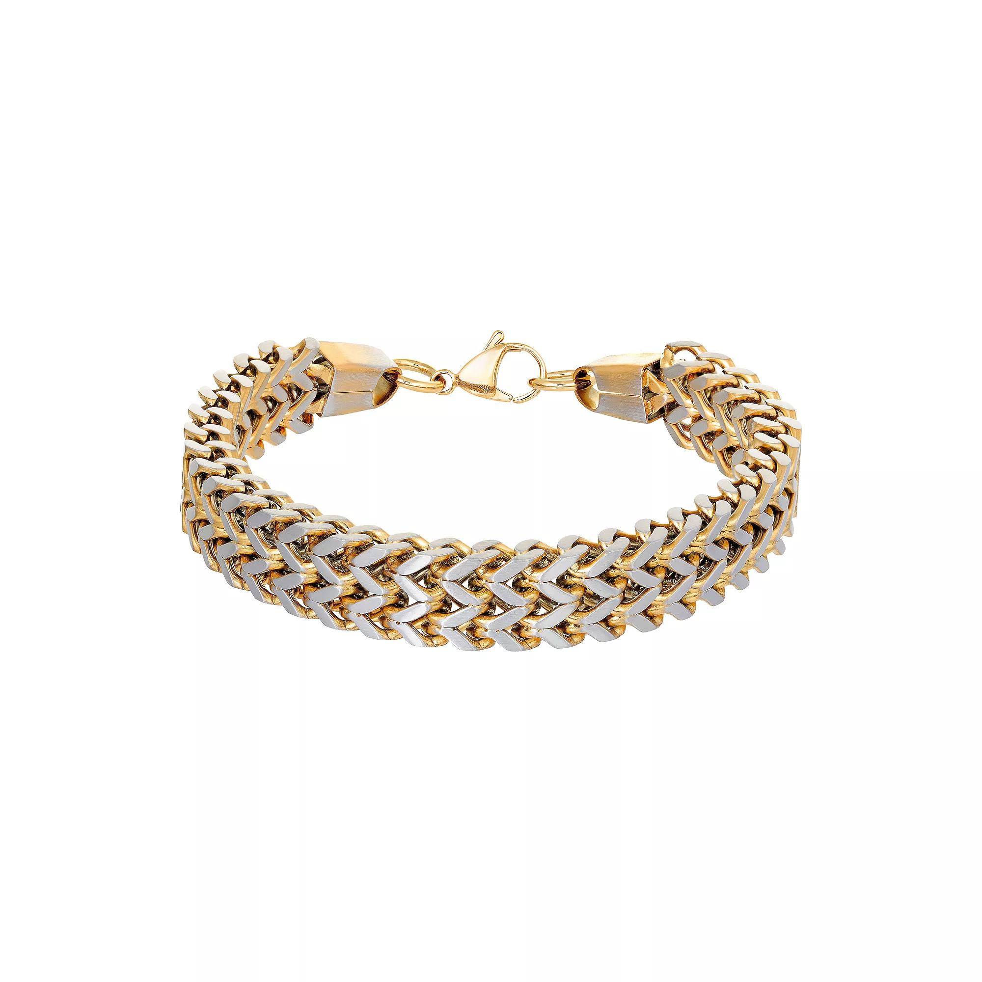Men's LYNX Stainless Steel Gold Tone Ion Plated Double-Row Foxtail Chain Bracelet, Size: 8.25", Two Tone Product Image