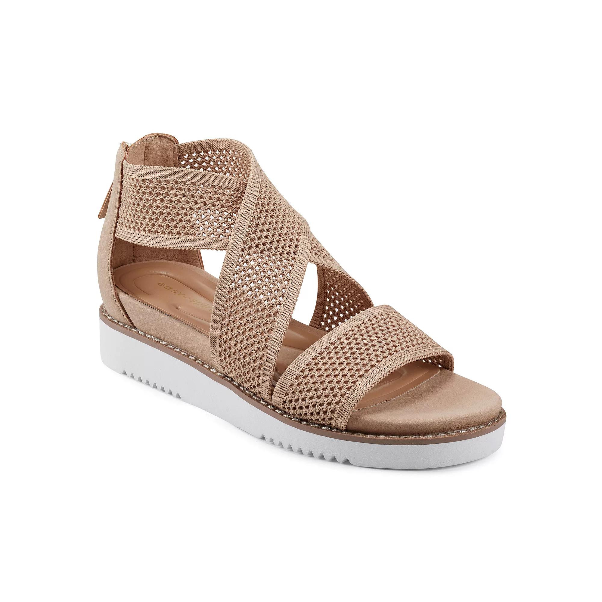 Easy Spirit Witney Women's Wedge Perforated Zip Back Cross Strap Sandal, Size: 9 Wide, Light Natural Product Image