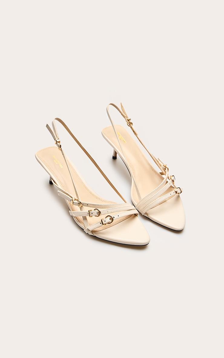 Cream Wide Fit Patent Pu Point Toe Multi Buckle Low Heeled Sandals Product Image