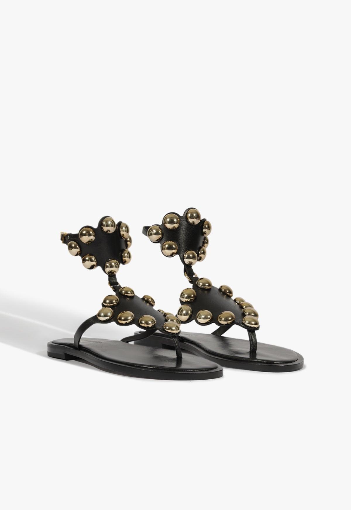 Mist Black Leather Flat Sandal Product Image