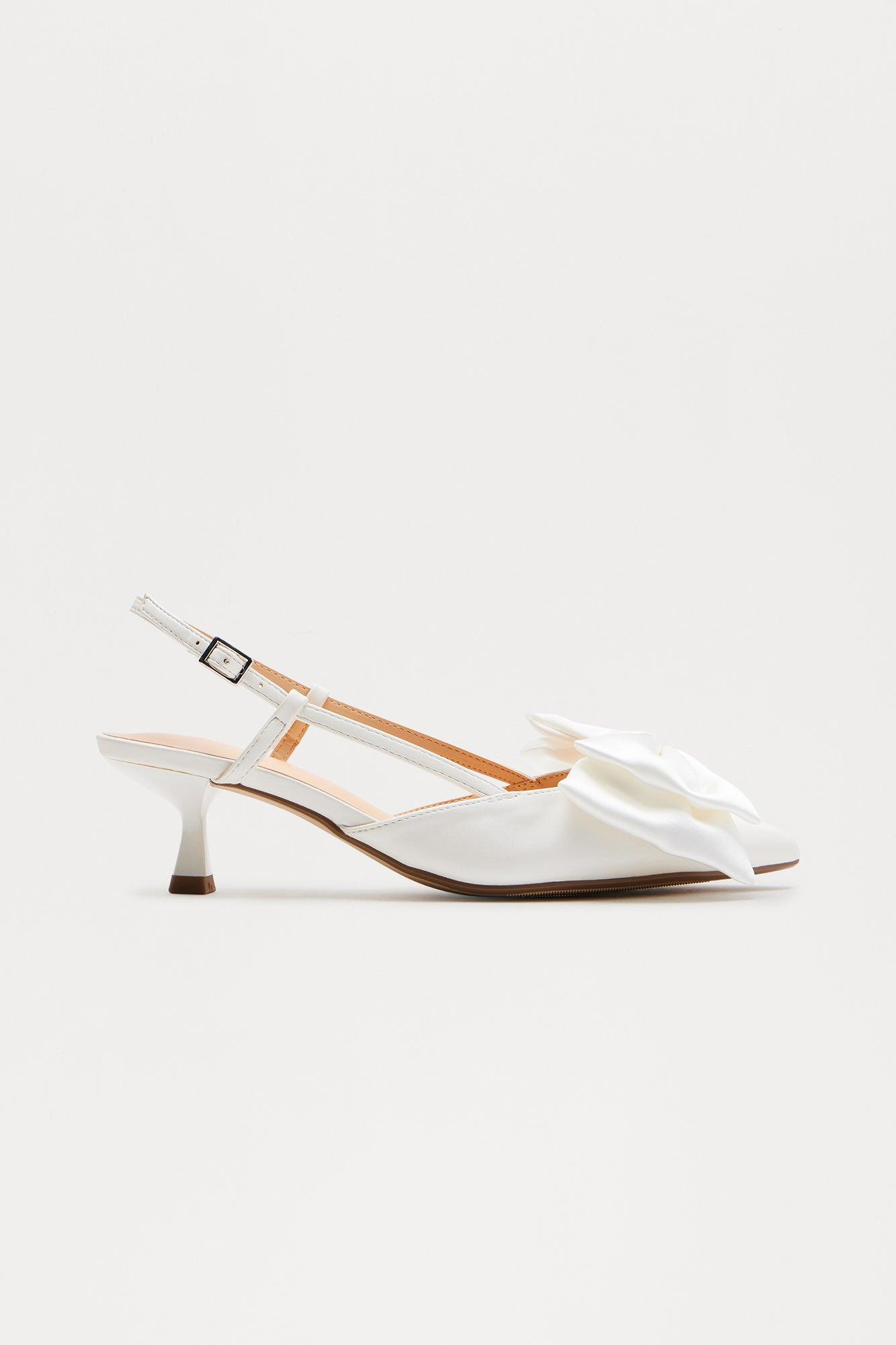 Lady Satin Bow Pumps - White Product Image