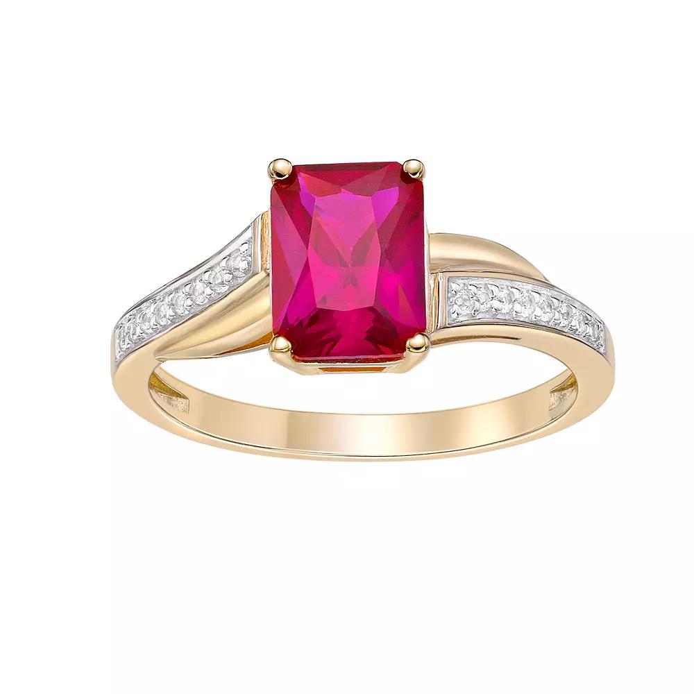 Gemminded 2 Micron 18K Gold Plated Sterling Silver Lab-Created Ruby & Lab-Created White Sapphire Ring, Women's, Size: 10, Gold Tone Product Image