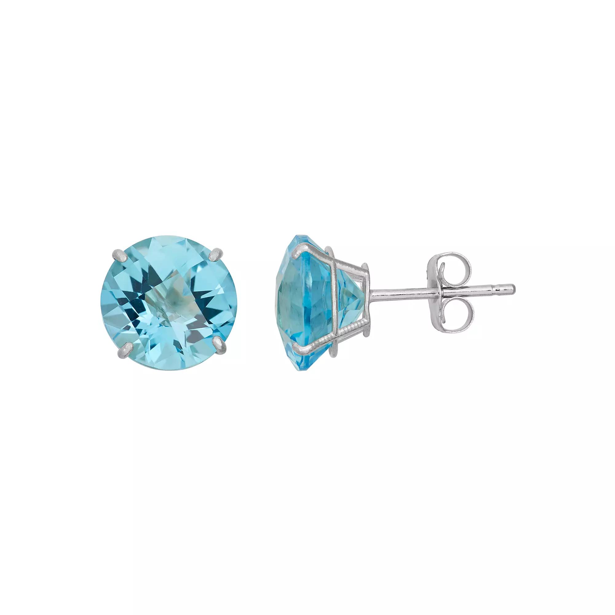 Swiss Blue Topaz 10k White Gold Stud Earrings, Women's Product Image
