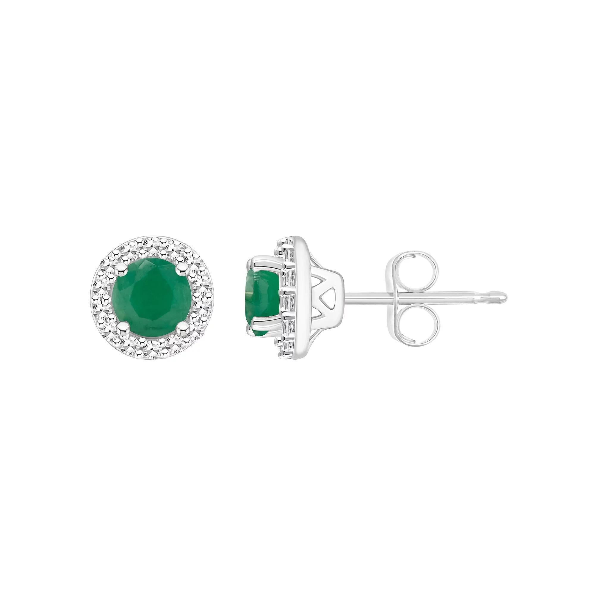 Celebration Gems Sterling Silver Gemstone & 1/5 Carat T.W. Diamond 4mm Halo Stud Earrings, Women's, Green Product Image