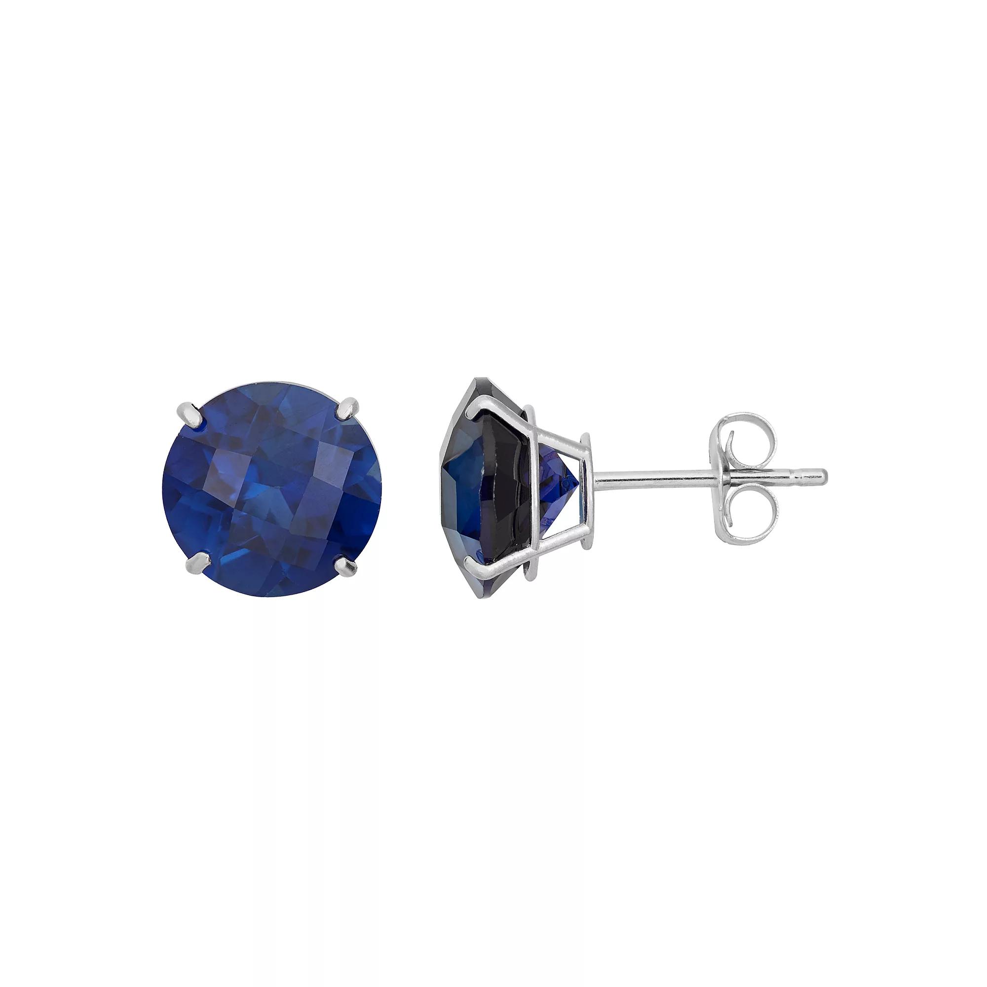 Lab-Created Sapphire 10k White Gold Stud Earrings, Women's, Blue Product Image