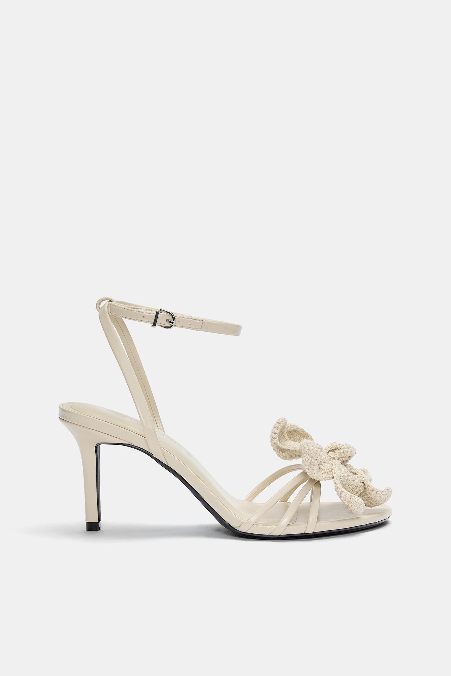 Crochet flower heeled sandals Product Image