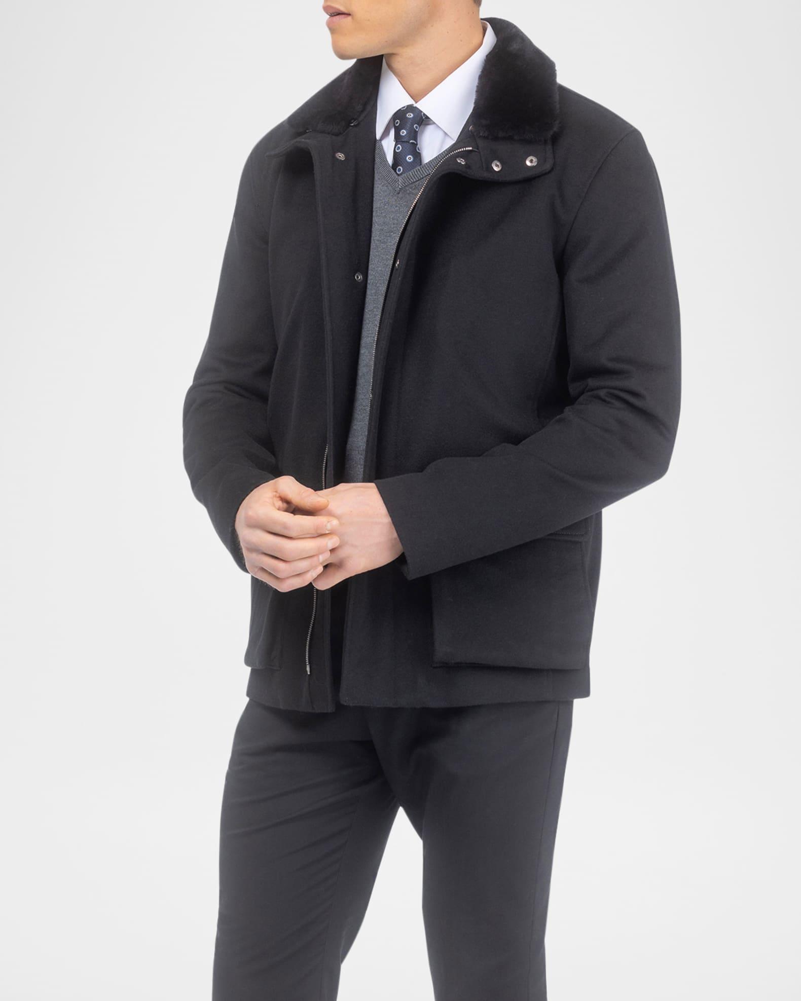 Men's Loro Piana Wool Jacket With Detachable Merino Shearling Lamb Collar Product Image